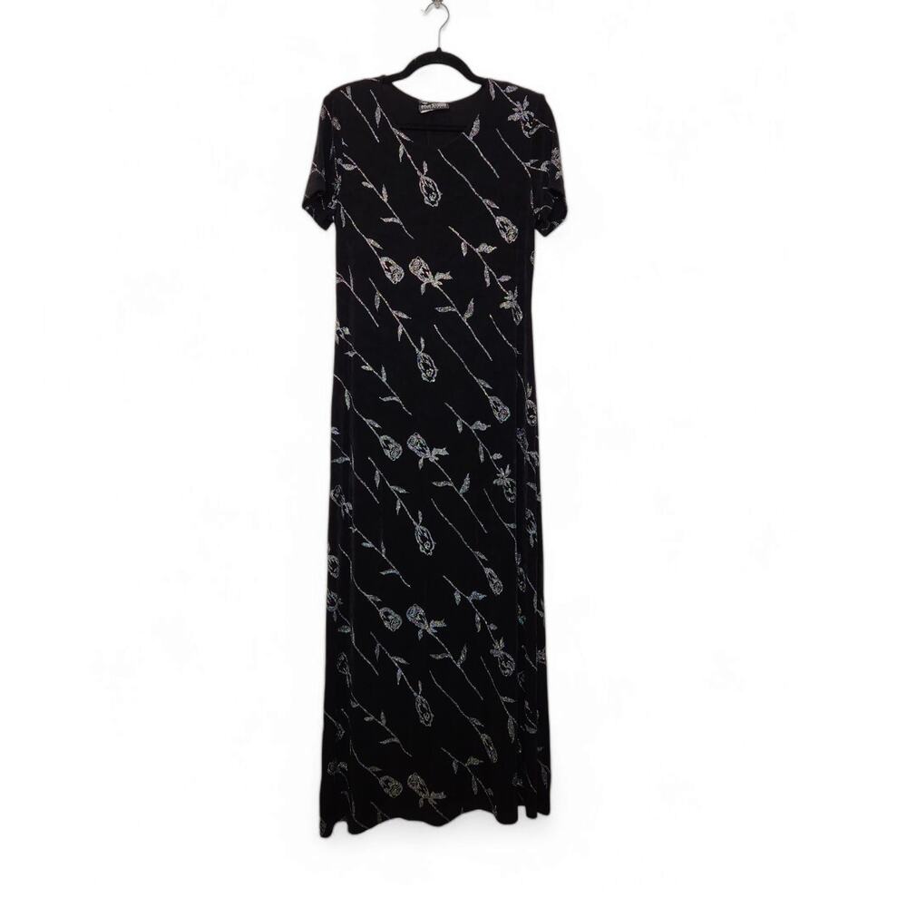 Vintage y2k Byer Studio Roses All Over Maxi Dress Glitter Sequence Boho Goth